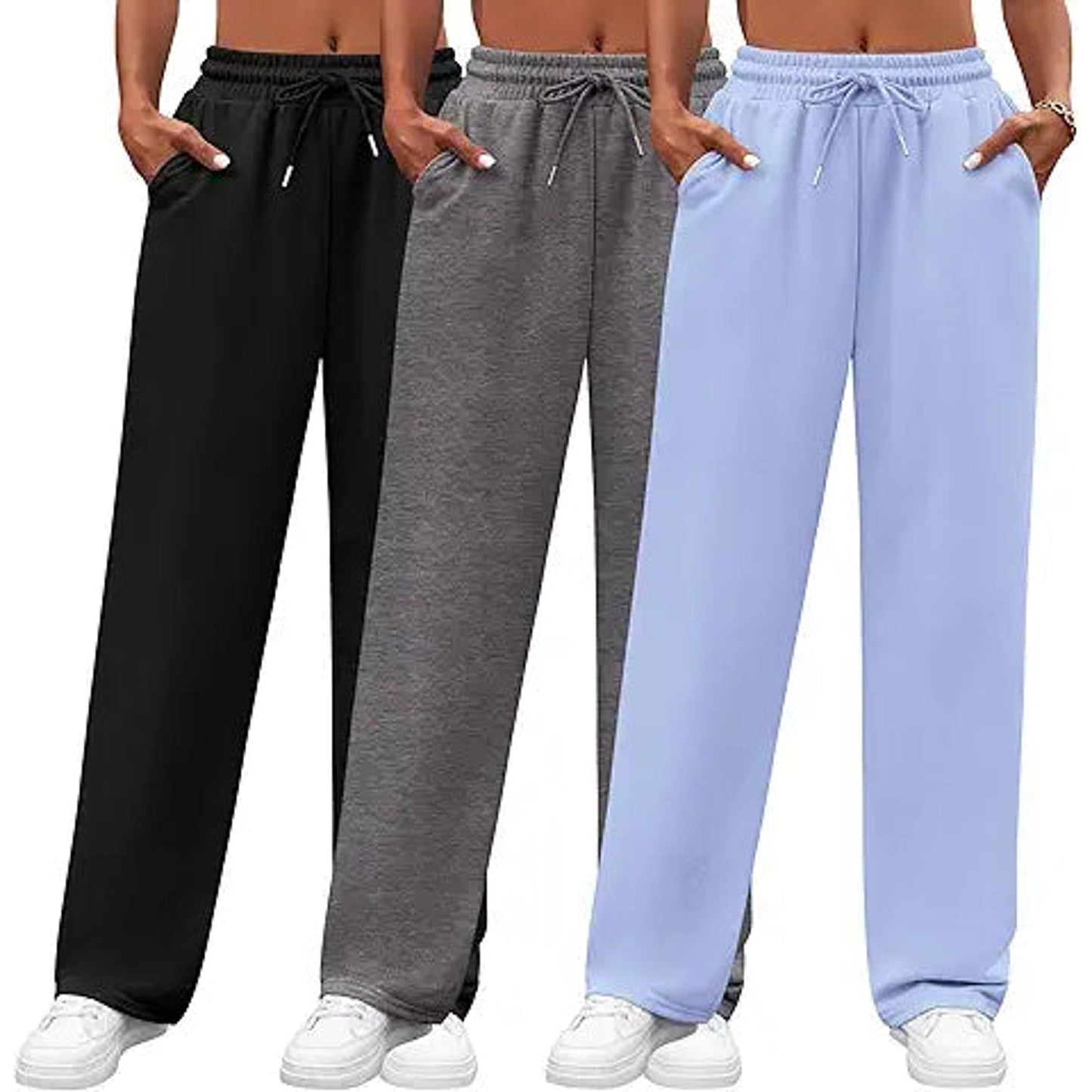 Neer 3 Pack Women's Yoga Pants with Pockets, High Waisted Cozy Lounge Pants Drawstring Swe