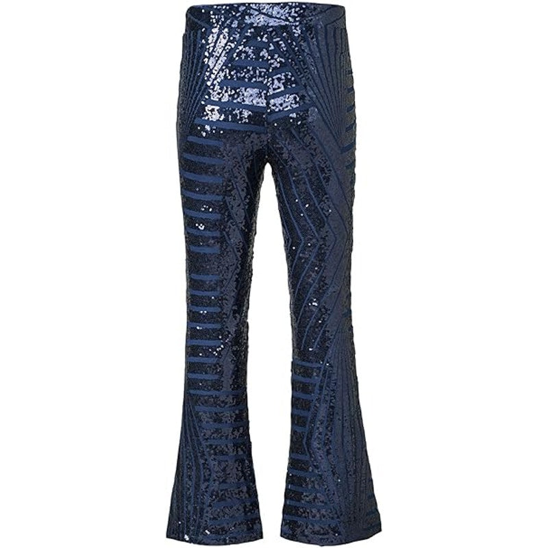 EVALESS Women Shiny Sequin Bell Bottom High Waisted Wide Leg