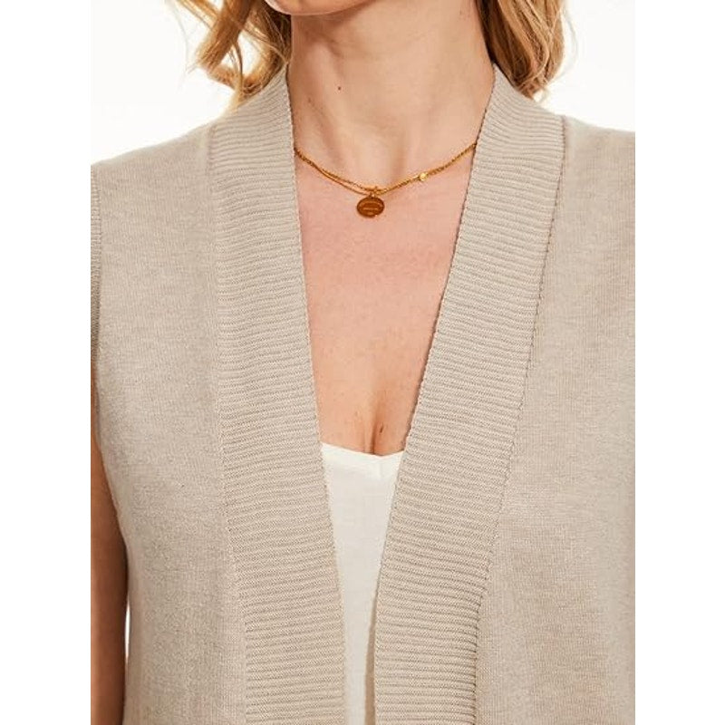 Moss Rose Long Vest for Women Sleeveless Lightweight Open Front Cardigans Ribbed Knit Outw