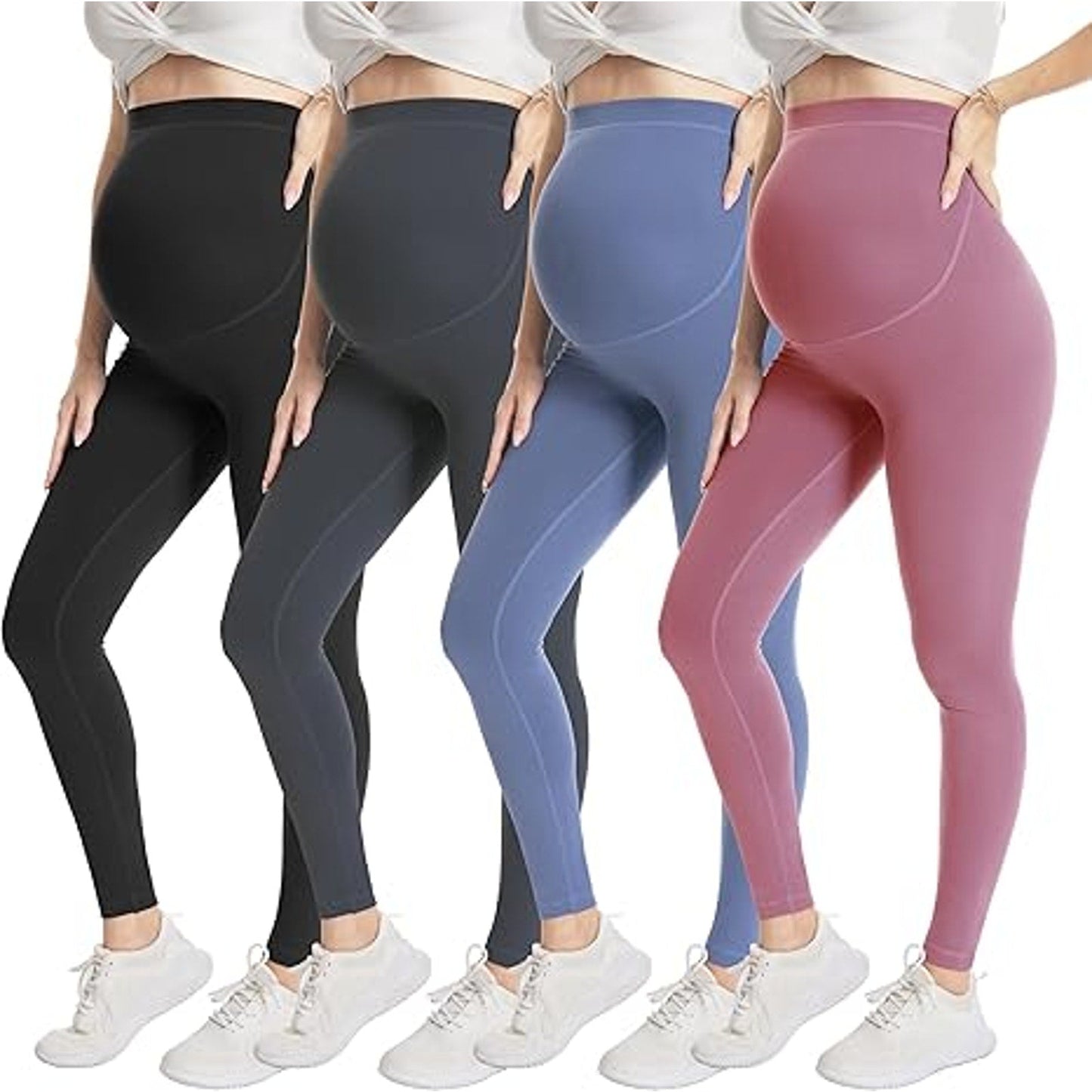 WELL&JUST Maternity Leggings Over The Belly 4 Packs Ultra Soft Pregnancy Active Wear Worko
