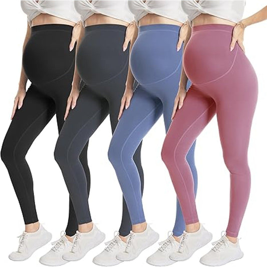 WELL&JUST Maternity Leggings Over The Belly 4 Packs Ultra Soft Pregnancy Active Wear Worko