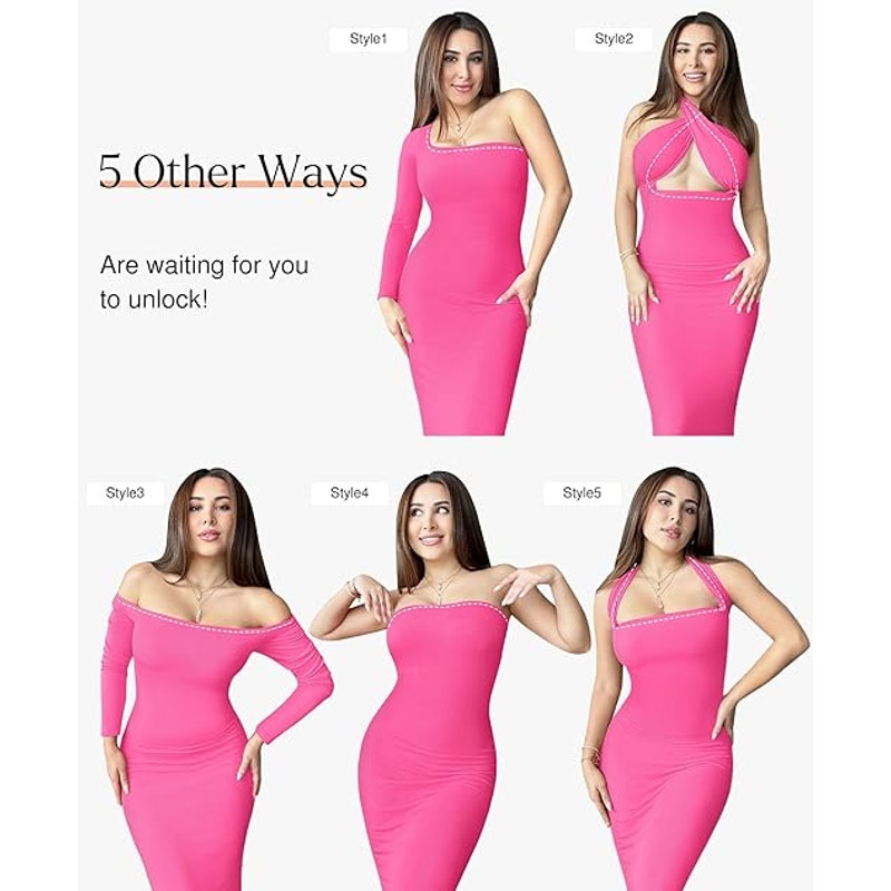 Long Sleeve Midi Dress Bodycon Party Dress Shapewear