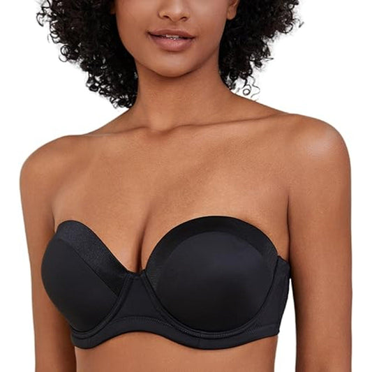 SEA BBOT Strapless Bra for Women Plus Size Full Coverage Underwire Minimizer Bra Shiny Bla