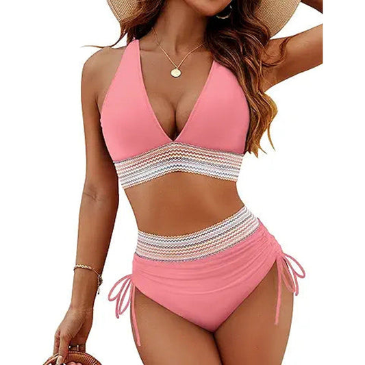 Blooming Jelly Womens High Waisted Bikini Tummy Control Swimsuits Two Piece Drawstring Bat
