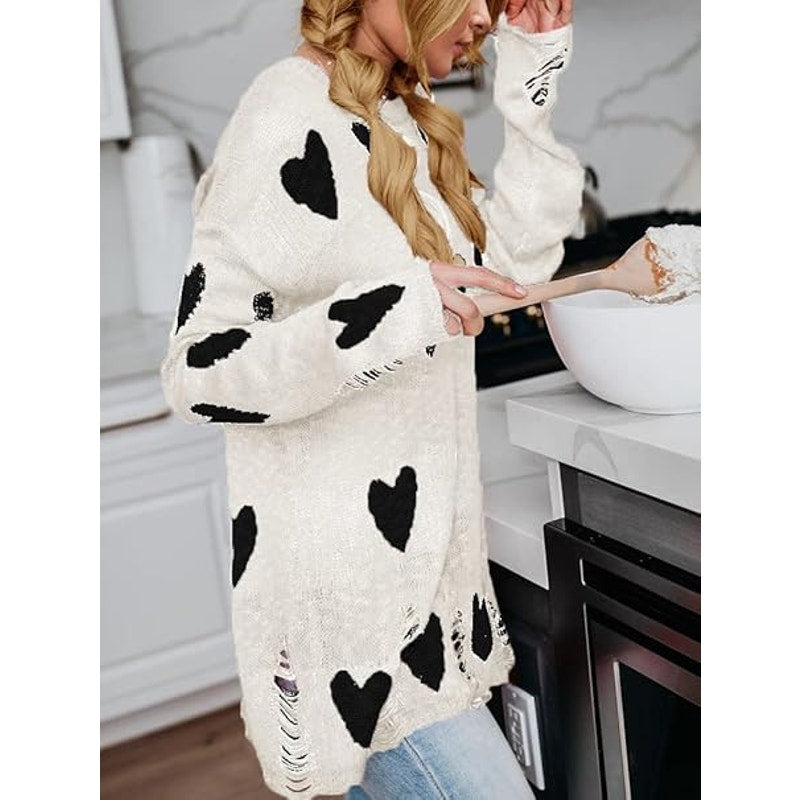 Tutorutor Womens Off The Shoulder Sweaters Oversized Lightweight Long Sleeve Cute Heart Lo