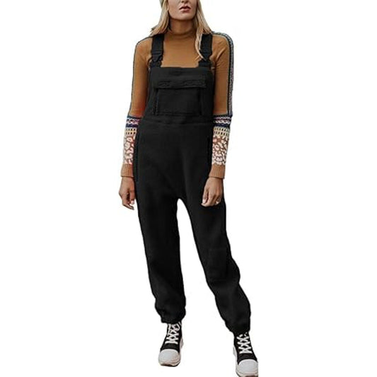 utcoco Womens Fuzzy Fleece Overall Jumpsuits Casual Loose