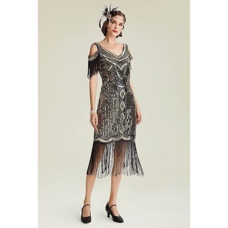 BABEYOND Womens 1920s Flapper Dress Vintage Long Fringe Dress Roaring 20s Sequins Beaded D