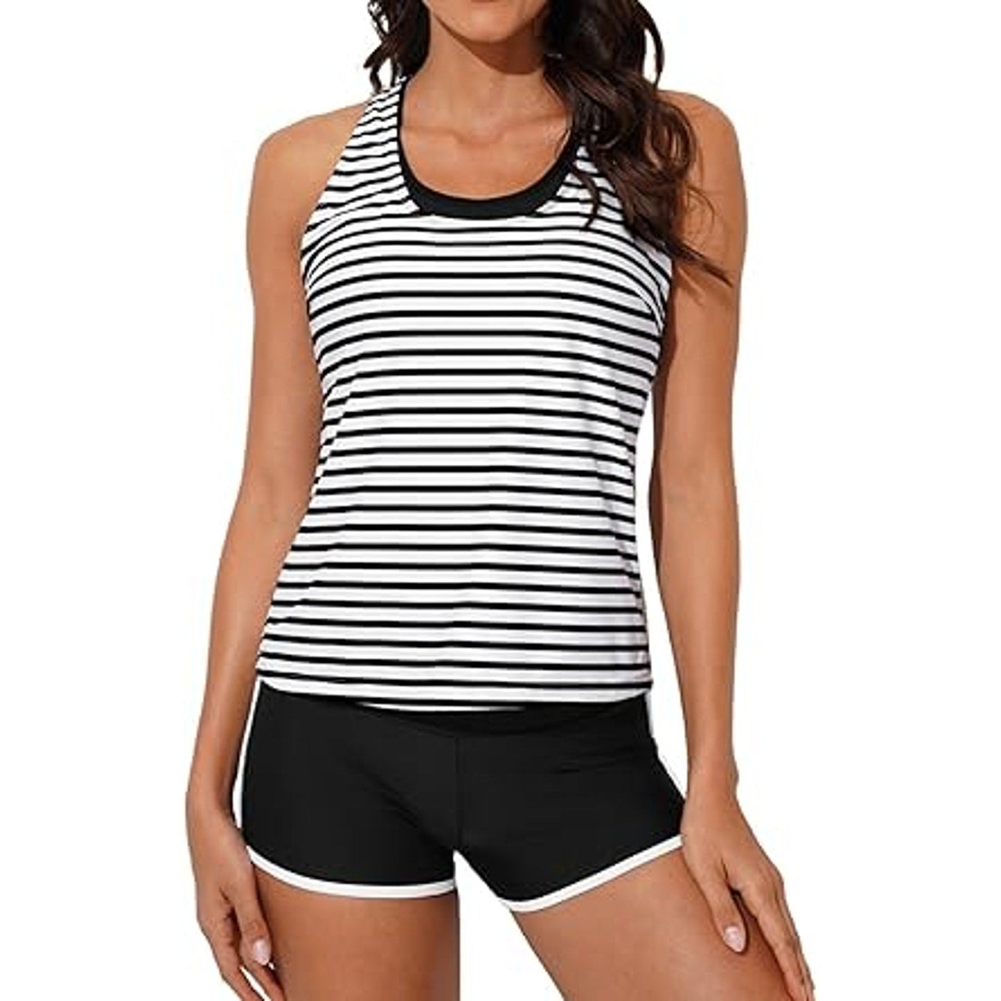 Aleumdr Womens Tankini Swimsuits Athletic 3 Piece Tummy Control Bathing Suits with Shorts