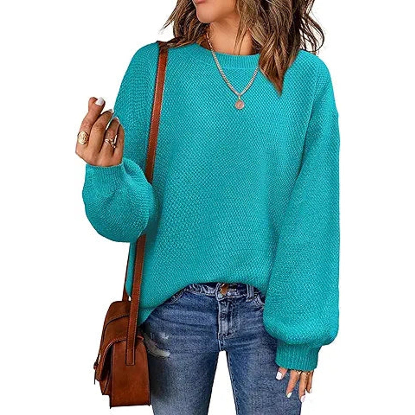 NIeyook Womens Oversized Sweaters Fall 2024 Fashion Clothes Trendy Lantern Sleeve Heathere