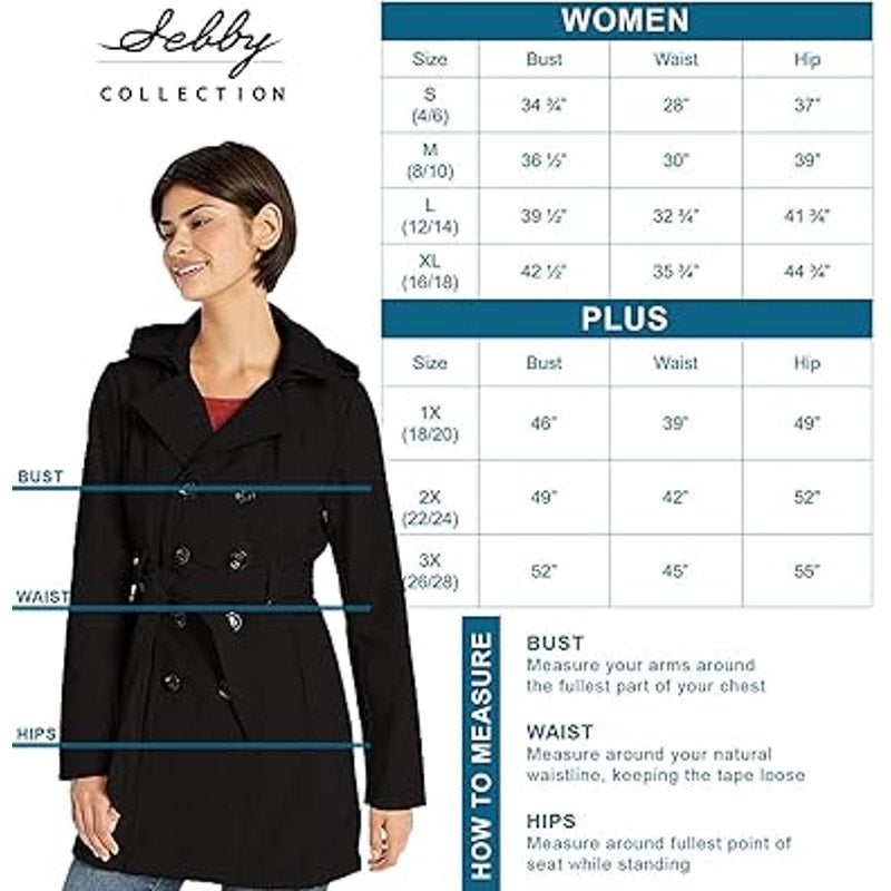 Sebby Collection Women's Soft Shell Trench Coat with Detachable Hood