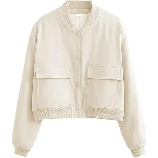 SCUSTY Women's Button Down Bomber Jacket Drop Shoulder Short Cropped Coat Outwear(ArmyGree