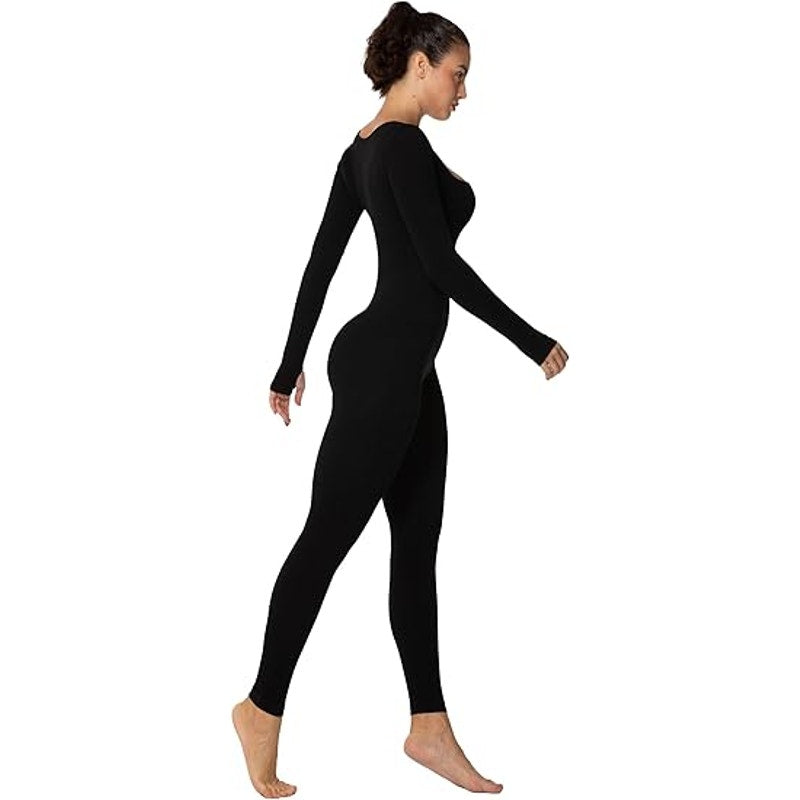 Sunzel Long Sleeve Bodysuits One Piece Jumpsuit for Women with Square Neck and Butt Scrunc