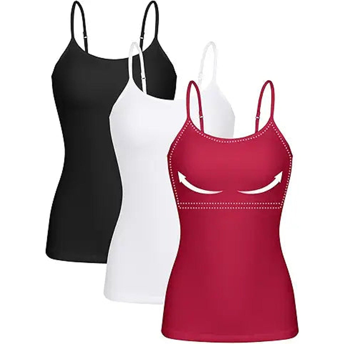 ATTRACO Tank Tops for Womens 3 Packs Cotton Camisole Solid Camis Shirts Wine Red L
