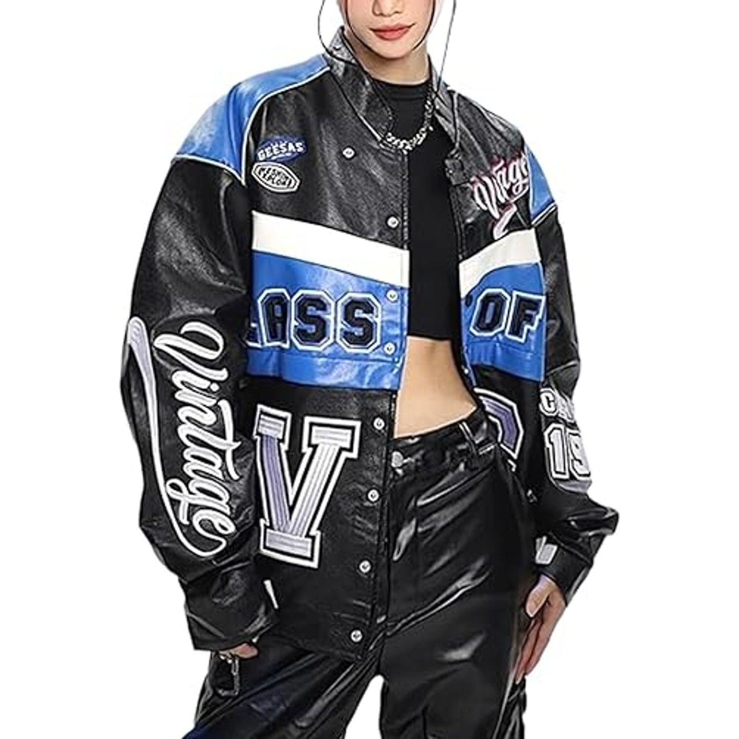 Leather Racing Varsity Jackets Oversized Vintage Letterman Racing Bomber Coat