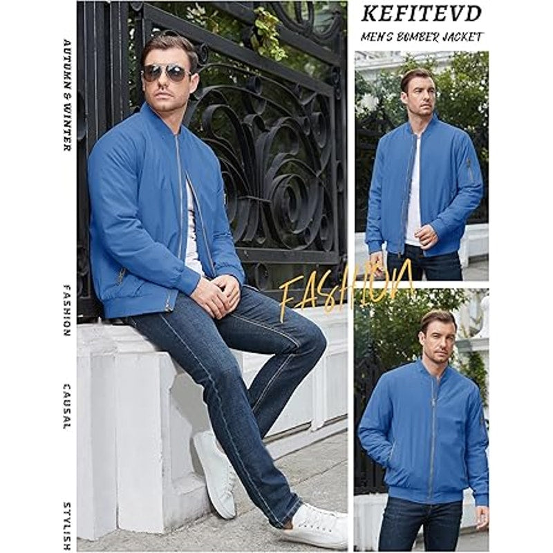 KEFITEVD Military Jackets for Men Lightweight Quilted Bomber Jacket Windproof Casual Jacke
