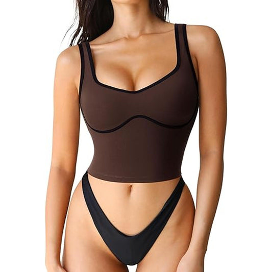 SUUKSESS Women 2 Piece Open Back Strappy Sports Bra Pack Twist Front V Neck Padded Workout