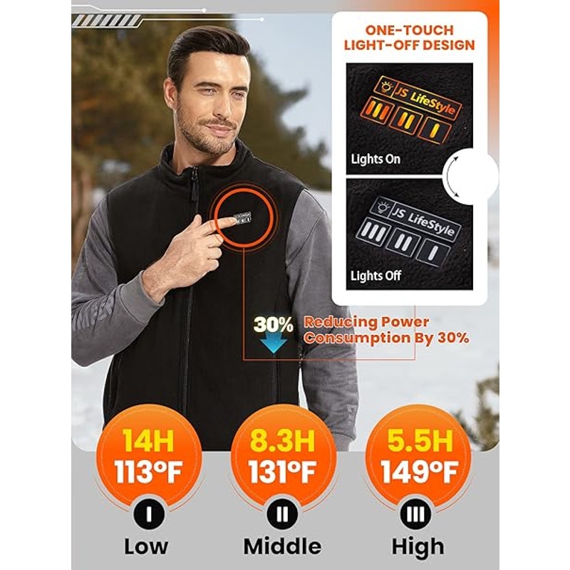 JS LifeStyle Fleece Heated Vest Jackets for Men with 18400mA