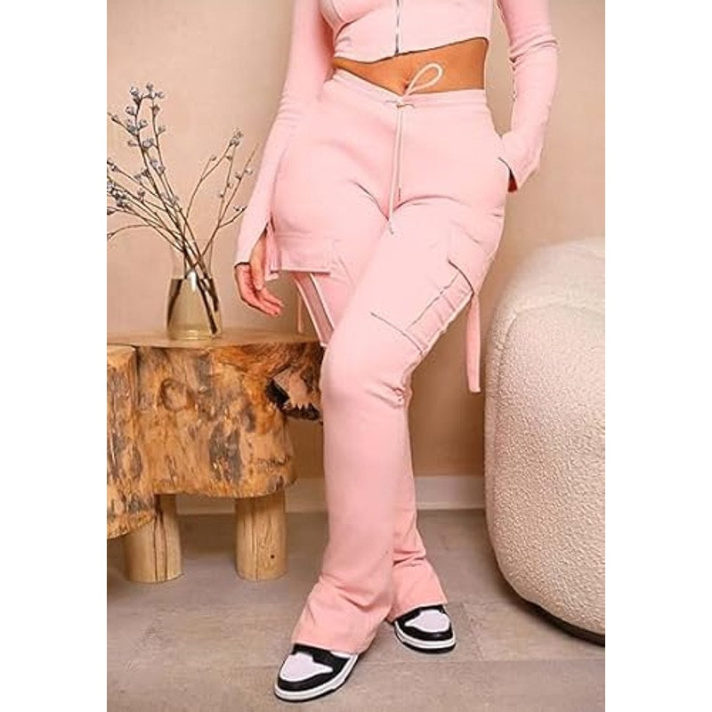 Molisry Womens Cargo Sweatpants High Waisted Split Hem Bell Bottom Straight Leg Flare Stac