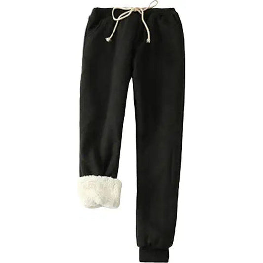Yeokou Womens Sherpa Lined Sweatpants Winter Warm Fleece Joggers Casual Lounge Pants (Blac
