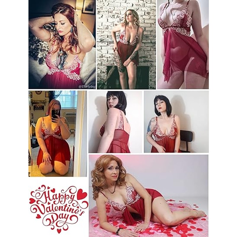 Avidlove Valentines Lingerie Set Lace Babydoll V Neck Nightwear Strap Chemise V Neck Night