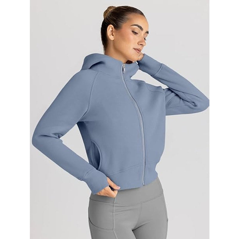 Trendy Queen Womens Zip Up Hoodies Jackets Cropped Sweatshirts Fleece Fall Outfits Casual