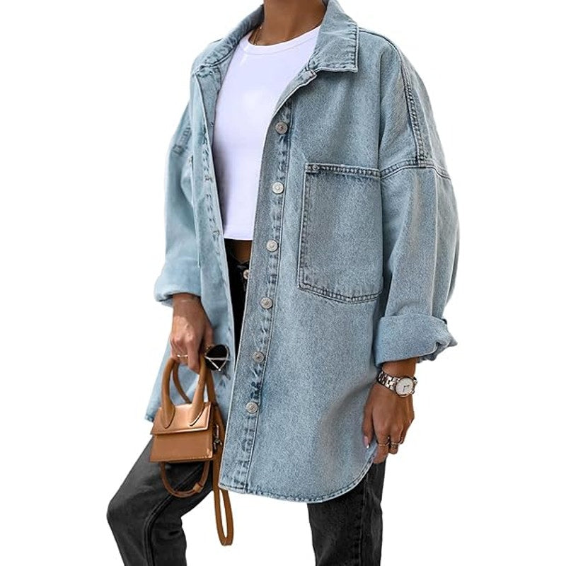 Saodimallsu Women's Oversized Denim Jackets Casual Button Down Long