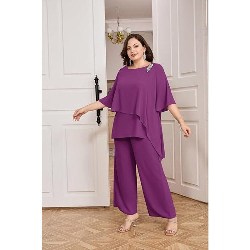 Hanna Nikole Mother of The Bride Dresses for Wedding Plus Size Pant Suit 3/4 Sleeve Formal