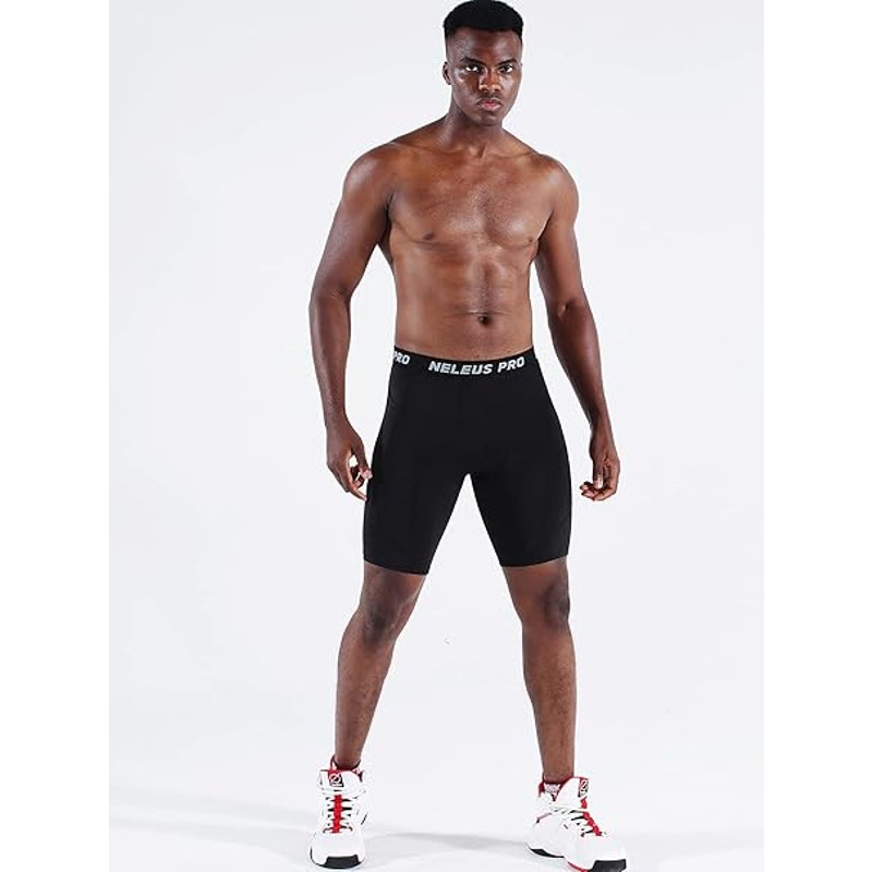 Men's Compression Shorts with Pockets Workout Running Tights,3 Pack,6082,Black