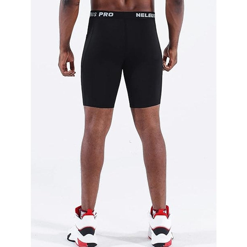 Men's Compression Shorts with Pockets Workout Running Tights,3 Pack,6082,Black