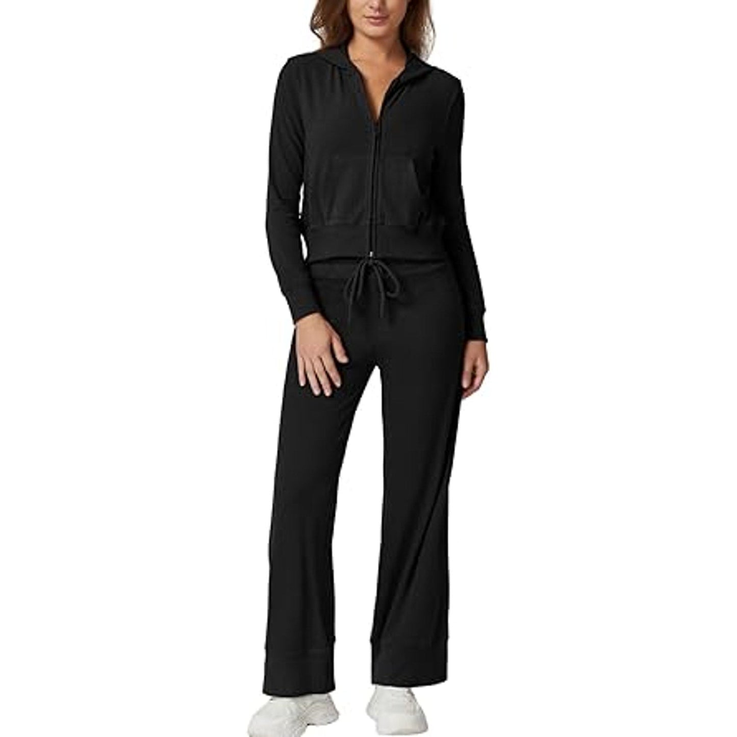 QINSEN Women's Two Piece Outfits Matching Sets Long Sleeve Full-Zip Hoodie with Pockets an