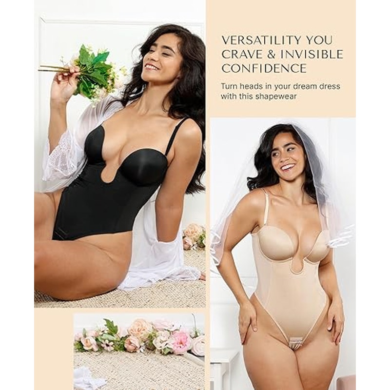 SHAPELLX Strapless Shapewear Bodysuit Plus Body Shaper Tummy Control for Women Thong Tummy