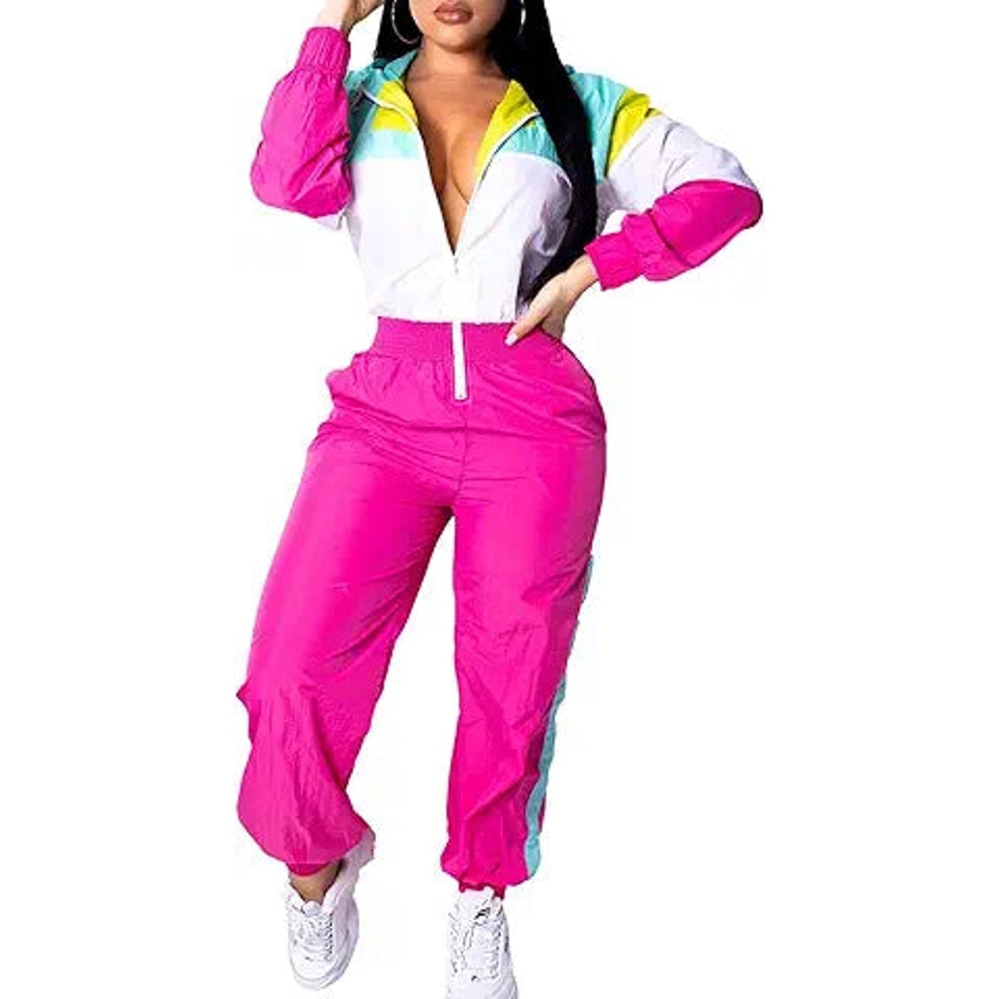 EOSIEDUR Women's Pullover Hoodies Jumpsuit Zipper Jacket Windbreaker Elastic Waistband Pan