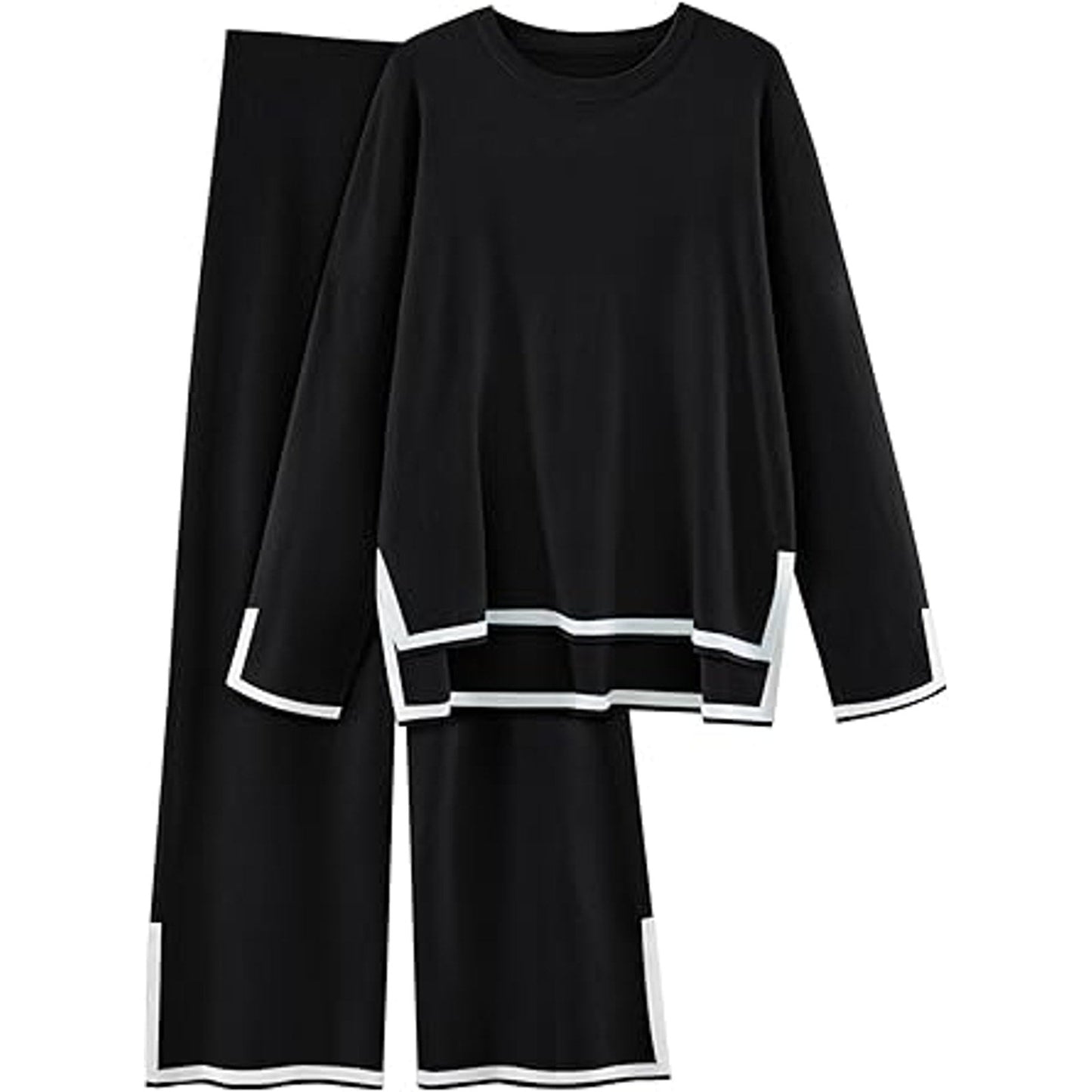 LILLUSORY Women Fall 2 Piece Lounge Set Outfits Sweatsuits Long Sleeve Sweater Tops Wide L