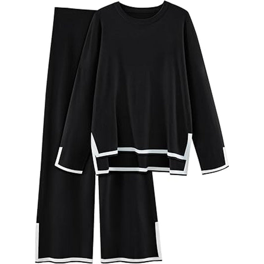 LILLUSORY Women Fall 2 Piece Lounge Set Outfits Sweatsuits Long Sleeve Sweater Tops Wide L
