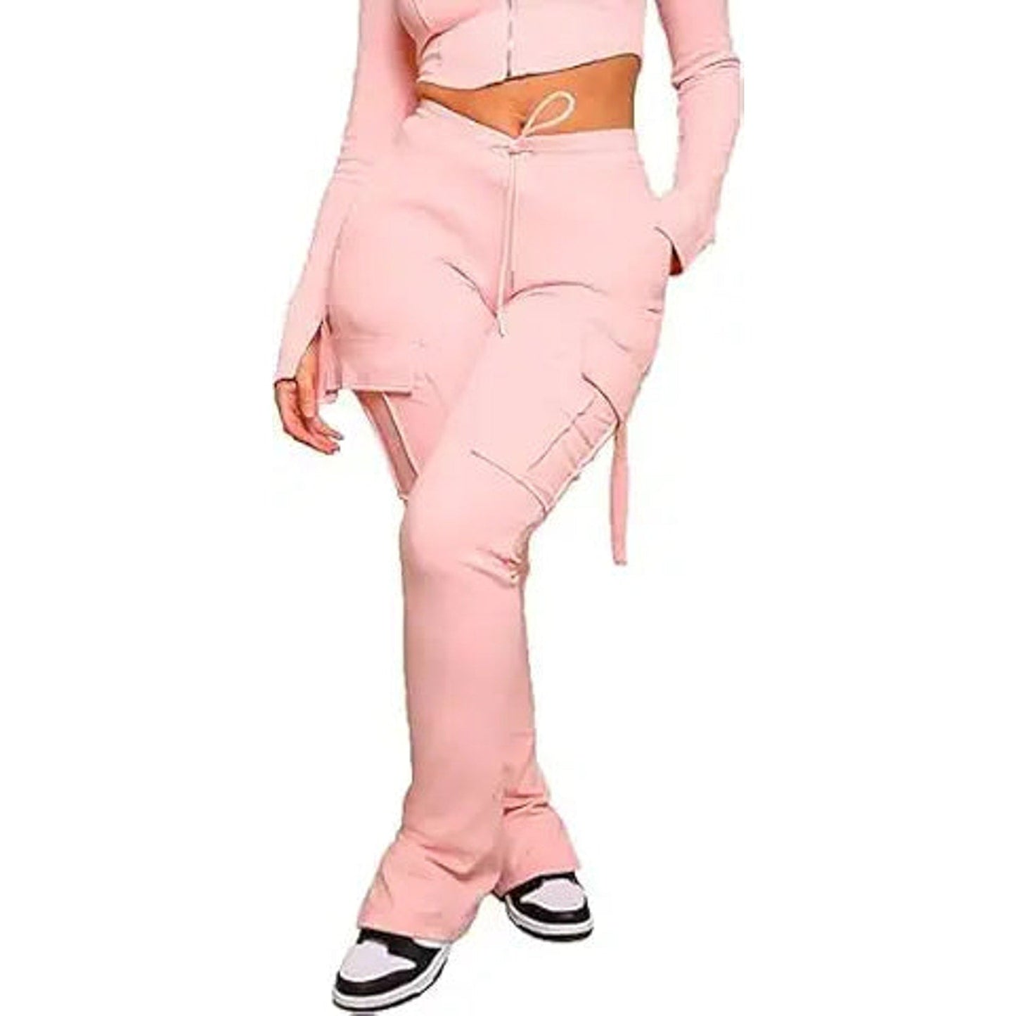 Molisry Womens Cargo Sweatpants High Waisted Split Hem Bell Bottom Straight Leg Flare Stac