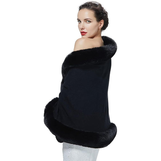 SUFCOMOU Women Faux Fur Shawl Wrap Cape with Fur Trim Sleeveless Cardigan Dressy Cloak Win