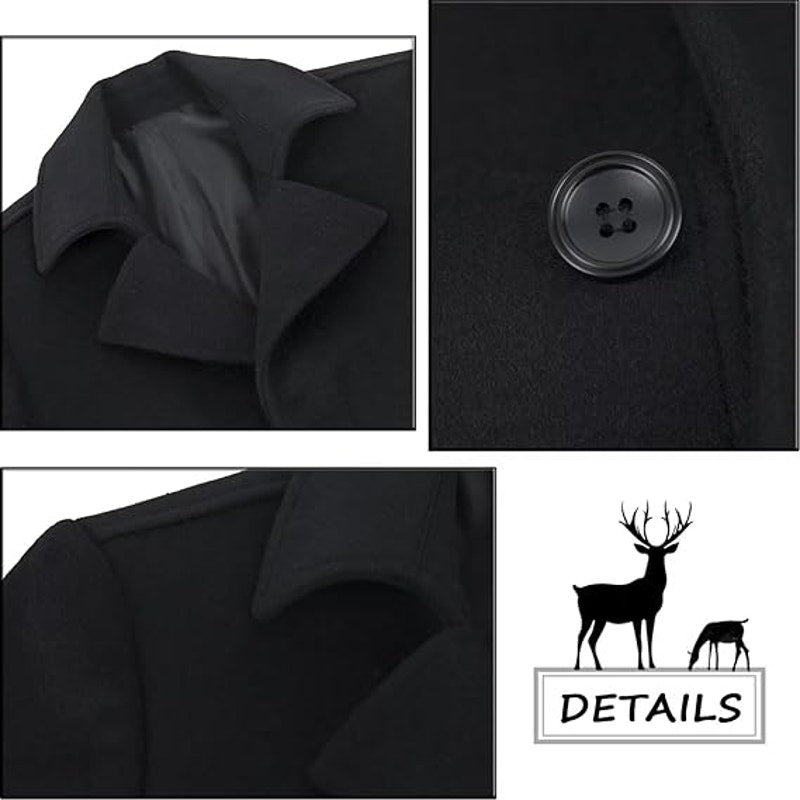 ELETOP Men's Wool Coat Winter Long Trench Coat Classic