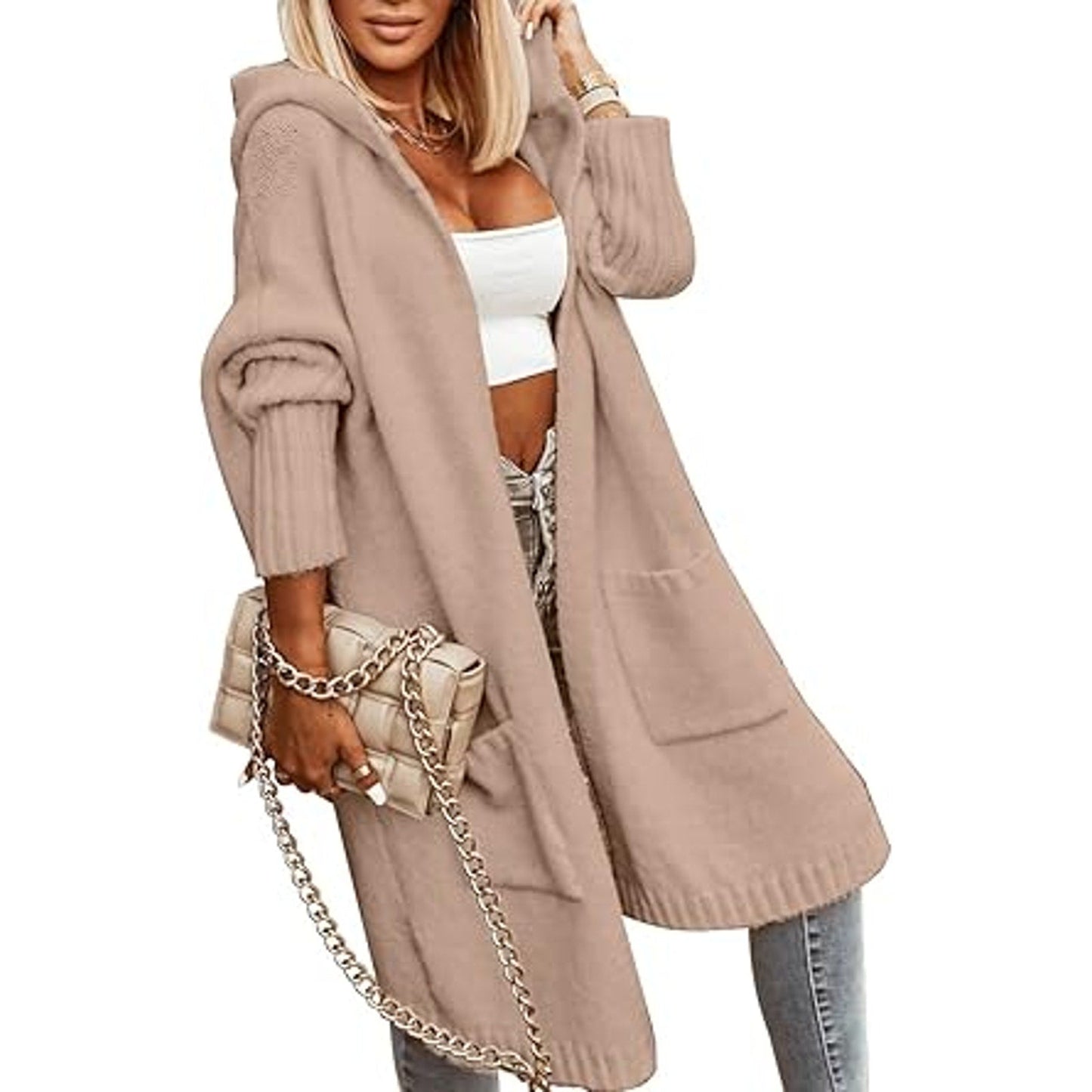 Aoysky Womens Long Cardigans Cable Knitted Open Front Oversized Hooded Outerwear Sweater C