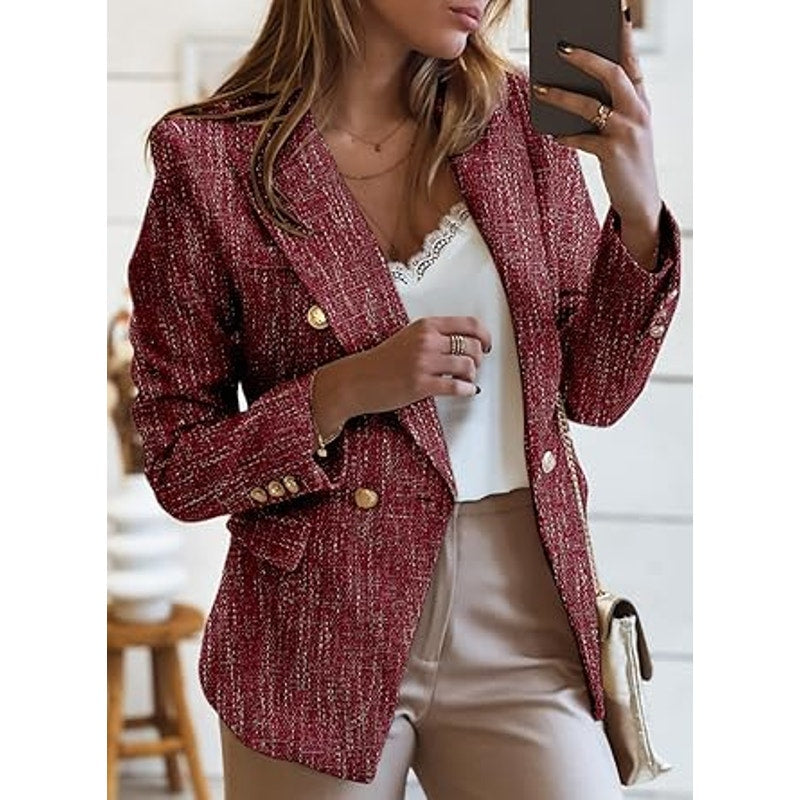 Happy Sailed Womens Blazer Double Breasted Turndown Collar BlazerJacket Suits for Work Sli