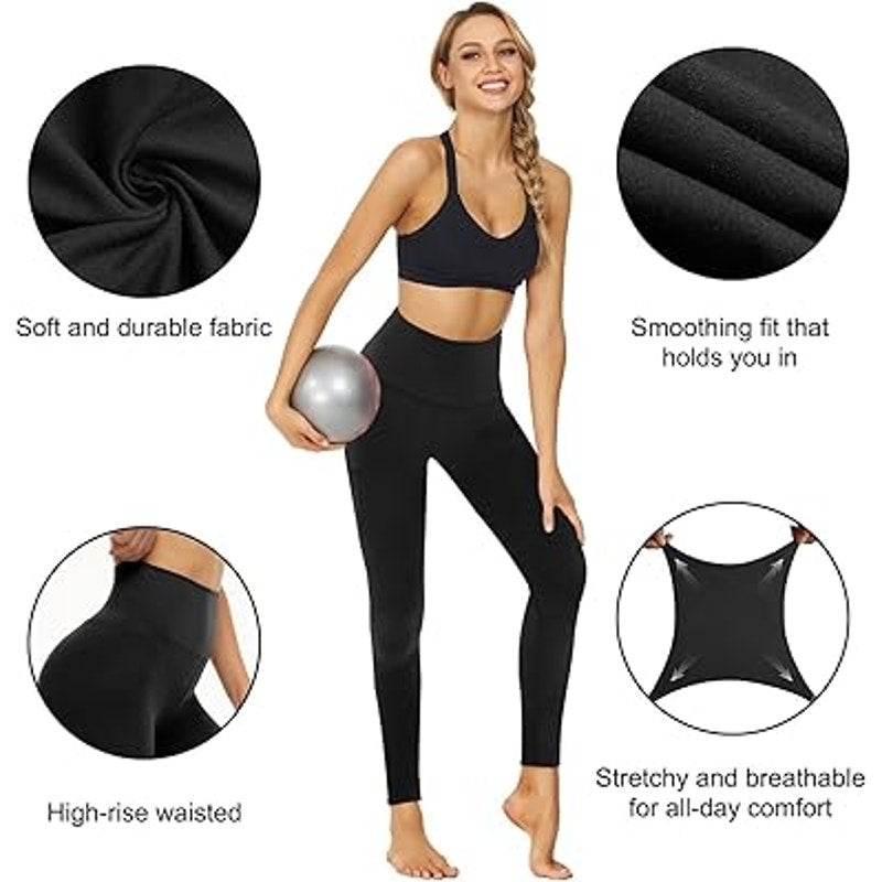 TNNZEET 7 Pack Plus Size Leggings for Women - High Waisted Yoga Pants with Pockets Black L
