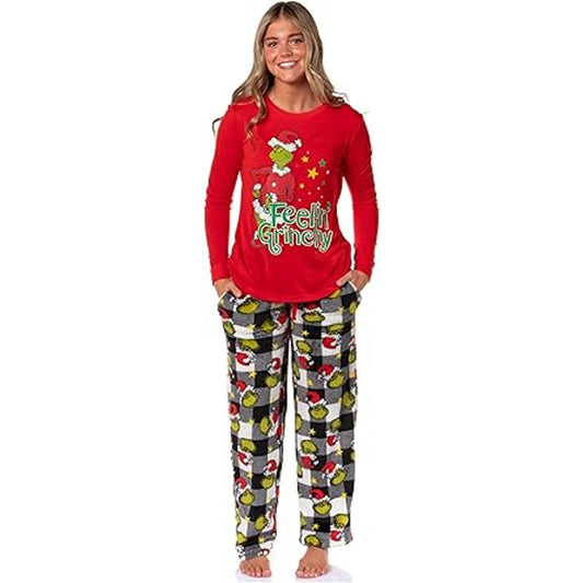 The Grinch Pajama Set Woman's Dr Seuss Grinch Feelin Grinchy Christmas Fleece Pajama Pants