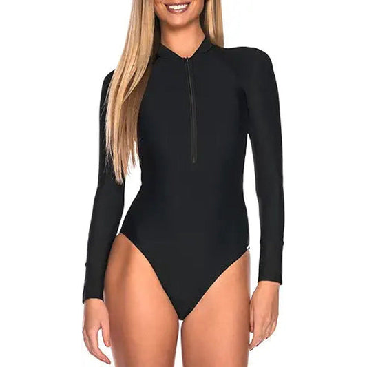 RELLECIGA Women's Black Long Sleeve Rash Guard One Piece Large