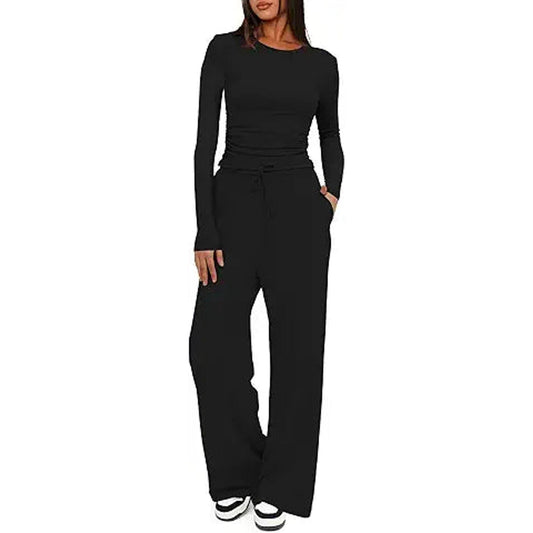 Darong Women's 2 Piece Sets Fall Outfits Long Sleeve Wide Leg Tracksuits Casual Sweat Sets
