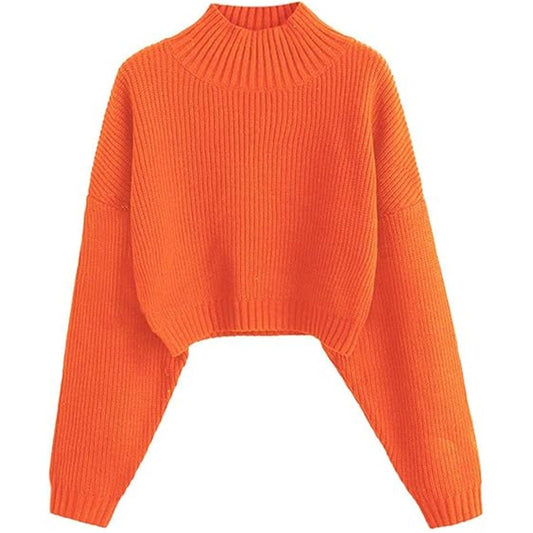 ZAFUL Women's Pullover Sweater Drop Shoulder Plain Knitted Cropped Sweater Pullover Mock N