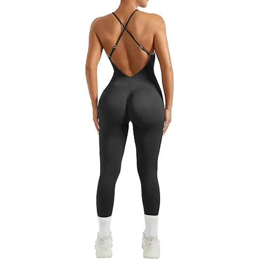 MOOSLOVER Women Strappy Backless One Piece Jumpsuits Tummy Control Padded Workout Rompers(
