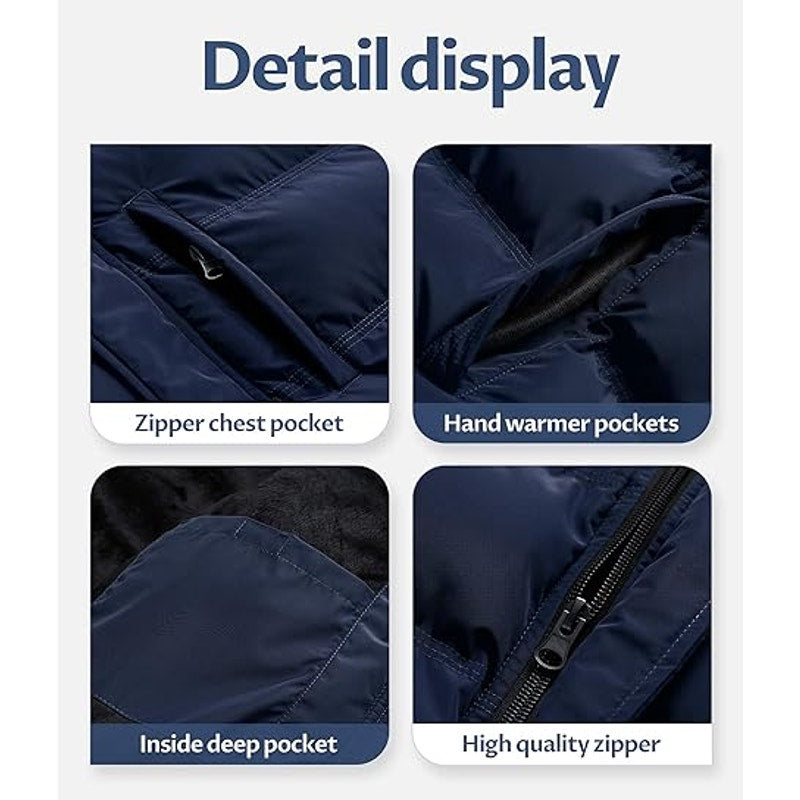 CREATMO US Men's Quilted Jacket Spring Fall Stand Collar Warm Overcoat