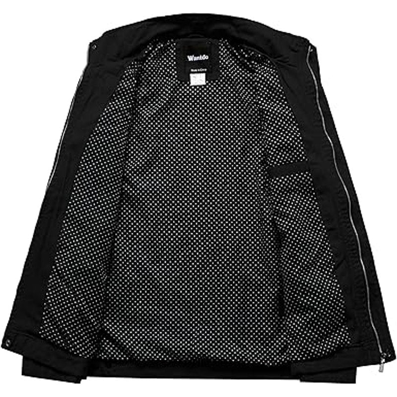 wantdo Men's Cotton Stand Collar Lightweight Front Zip Jacket Black,XXX-Large