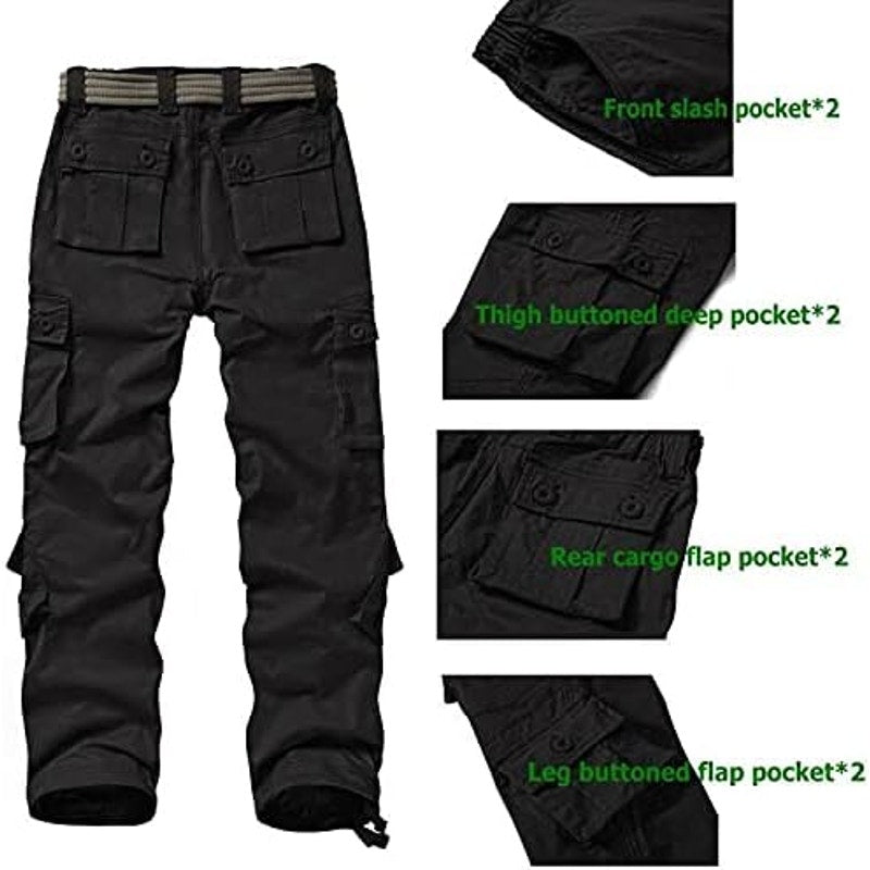 Women's Cotton Casual Military Army Cargo Combat Work Pants with 8 Pocket Black