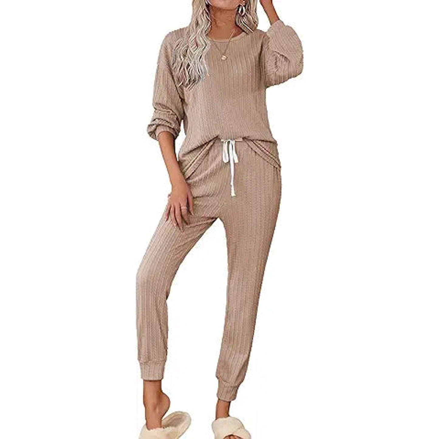 Ekouaer Lounge Sets for Women 2 Piece Outfits Jogger Pajamas Long Sleeve Top and Long Pant