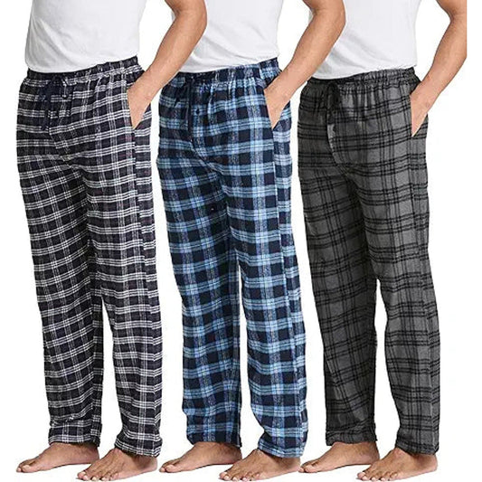 Real Essentials 3 Pack: Mens Pajama Pants Cotton Super Soft Pajamas Men Flannel Bottoms Fl